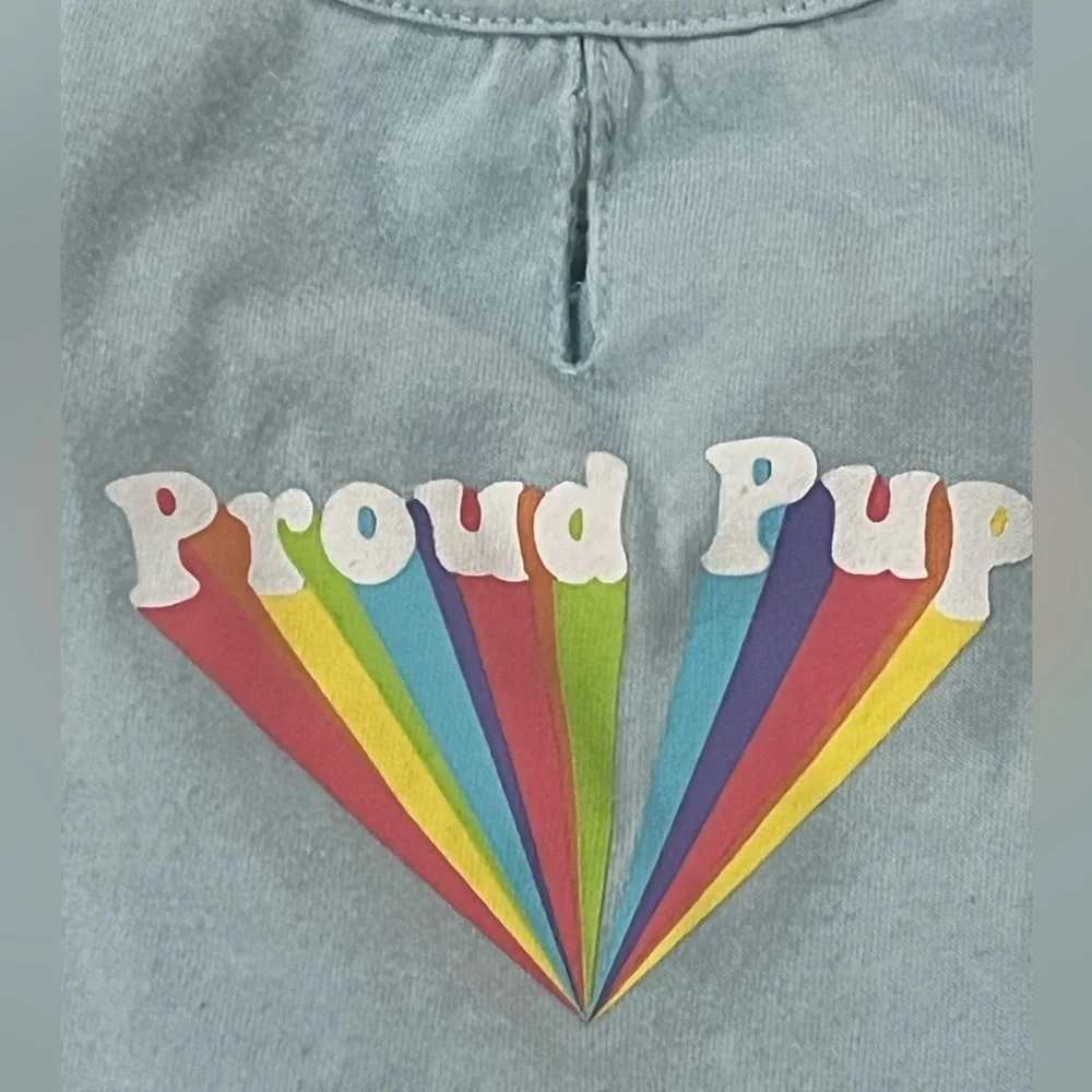XS light Blue “Proud Pup” Dog Shirt with Rainbow Design